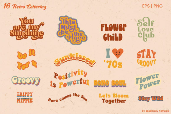 70s Style Retro Quotes Clipart Set Svg