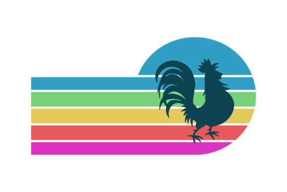 Chicken Rooster Retro Sunset PNG and SVG