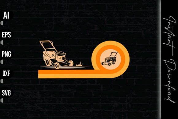 Lawn Mowing Vintage Retro