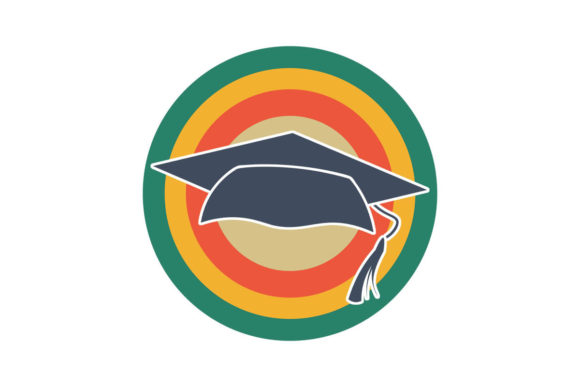 Mortarboard Graduation Hat Retro Sunset