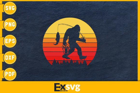 Retro Bigfoot Sasquatch Fishing Angler