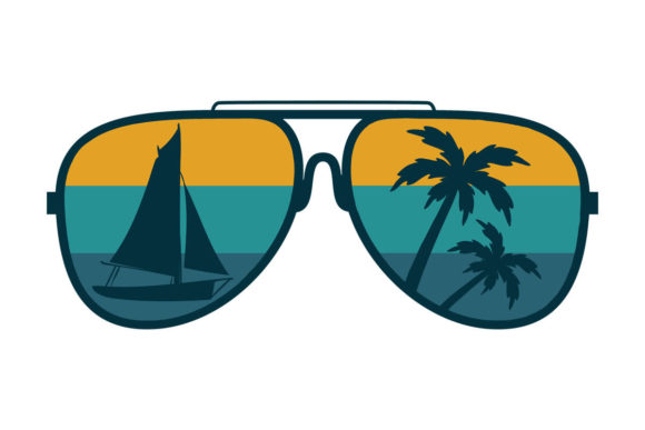 Sailboat Palm Trees Sunglasses PNG SVG