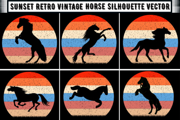 Silhouette Retro Vintage Sunset Horse