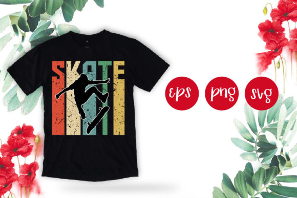 Skateboarder Retro T-shirt Design Svg